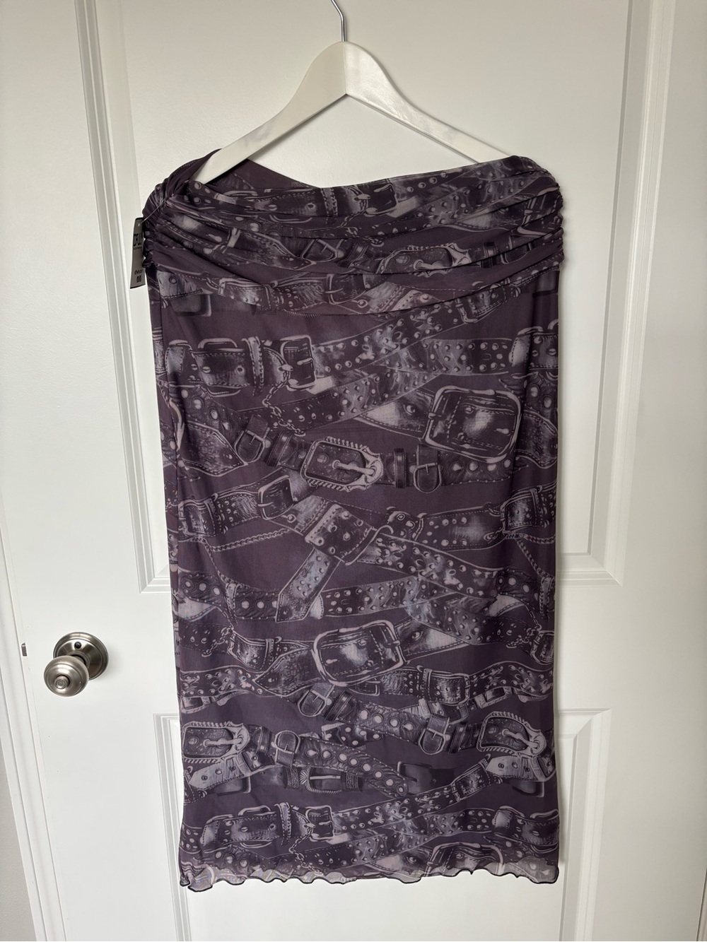 silence + noise Plum Belt-Print Pencil Skirt with Ruched Waistband